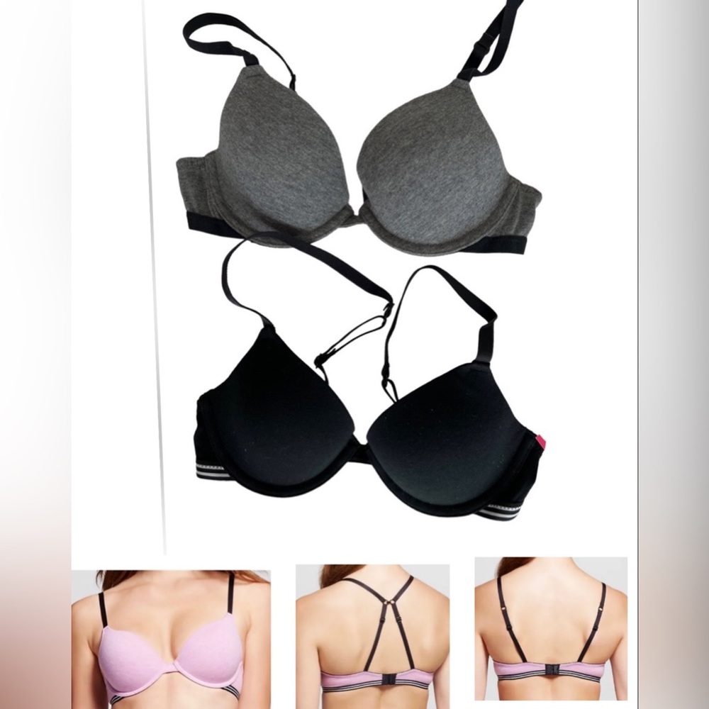 2-PACK Convertible Underwire T-Shirt Bra 32A~Xhilaration 520572 Black/Gray